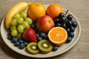 A plate of colorful, fresh fruit. jigsaw puzzle