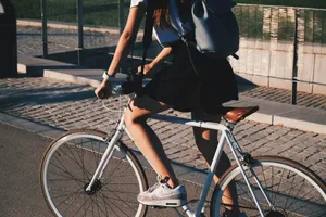 woman riding white rigid bike jigsaw puzzle