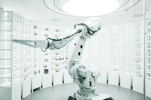 white robotic arm in display showroom jigsaw puzzle