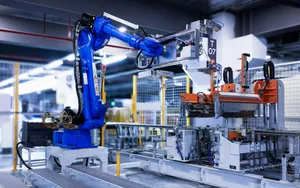 blue industrial robot arm in factory jigsaw puzzle