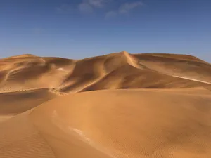 Golden sand dunes under clear blue skies in Swakopmund, Namibia. jigsaw puzzle