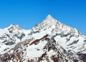 Breathtaking view of the snow-covered Alps peaks under a clear blue sky in Randa, Switzerland. jigsaw puzzle