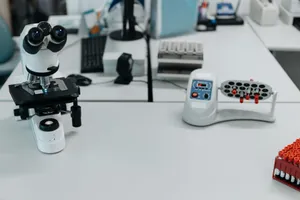 A well-equipped laboratory with a microscope and vials ready for analysis. jigsaw puzzle
