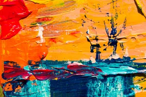 A vivid abstract painting with thick brush strokes and dynamic colors, showcasing artistic expression. jigsaw puzzle