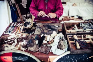 Artisan crafting tools and materials in a traditional workshop setting. jigsaw puzzle