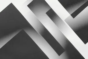 Minimalist abstract design featuring black and white geometric shapes in grayscale. jigsaw puzzle