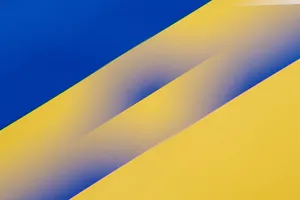 Vibrant blue and yellow diagonal abstract pattern design, perfect for modern wallpapers. jigsaw puzzle
