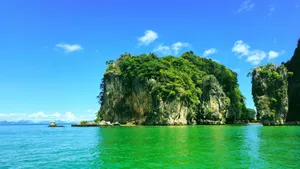Tropical islands rise from the emerald green ocean. jigsaw puzzle