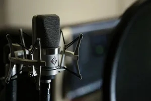 black and silver microphone on black stand jigsaw puzzle