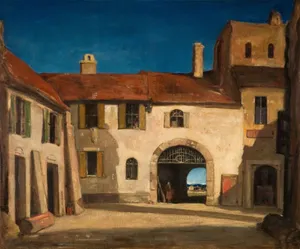 a painting of a building with a gate jigsaw puzzle