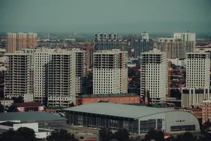 Aerial view of construction and urban development in Grozny, showcasing modern skyscrapers and cityscape. jigsaw puzzle