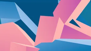 Vibrant abstract art with blue and pink geometric shapes forming a dynamic pattern. jigsaw puzzle