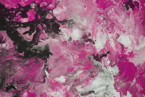 Dynamic abstract image featuring swirling pinks and blacks in acrylic paint. jigsaw puzzle