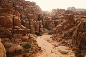 a person walking through a canyon in the desert jigsaw puzzle