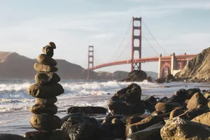 cairn stones and Golden Gate Bridge, USA jigsaw puzzle