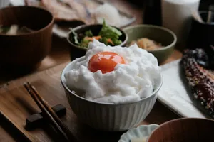 Fluffy egg white cloud with yolk on rice jigsaw puzzle