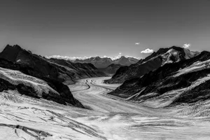 Dramatic black and white view of the Aletsch Glacier in the Swiss Alps. jigsaw puzzle