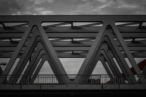 Geometric steel beams of a modern bridge in Budapest, Hungary, atmospheric view. jigsaw puzzle