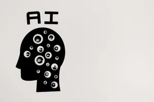 Abstract illustration of AI with silhouette head full of eyes, symbolizing observation and technology. jigsaw puzzle