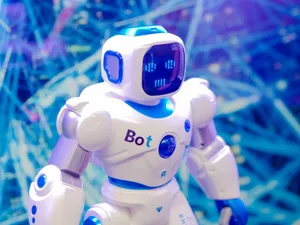 High-tech humanoid robot with LED face display, showcasing modern robotics and innovation. jigsaw puzzle