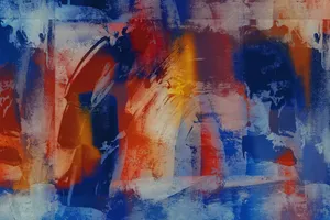 Colorful abstract painting with dynamic brushstrokes in red, blue, and yellow hues. jigsaw puzzle