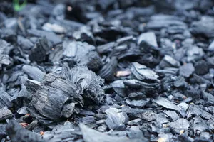 Detailed close-up of rough charcoal pieces spread outdoors, showcasing texture. jigsaw puzzle