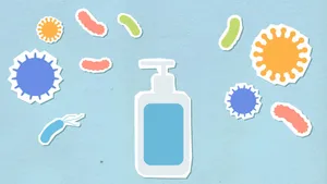 Paper cutout of medical antiseptic for health care on blue background with various types of viruses during dangerous disease outbreak jigsaw puzzle