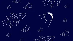 Illustration of rockets and stars with a dark blue background, ideal for desktop wallpapers. jigsaw puzzle