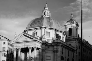 Stunning black and white capture of classic church architecture in Rome, showcasing intricate design. jigsaw puzzle