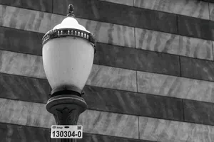 Black and white image of a vintage street lamp in Belo Horizonte, Brazil. jigsaw puzzle