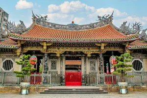 a chinese building with a red door and a red door jigsaw puzzle