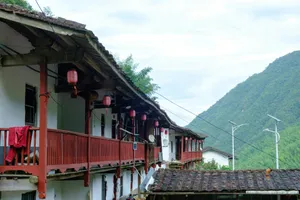 Traditional chinese buildings with red lanterns and mountains. jigsaw puzzle