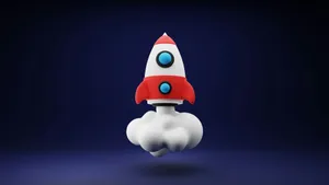 a red and white toy rocket on a blue background jigsaw puzzle