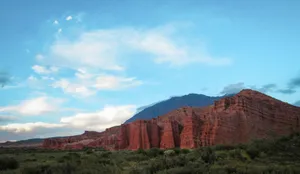 Breathtaking view of red rock formations against a clear blue sky in Salta Province, Argentina. jigsaw puzzle