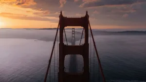 Stunning aerial view of the Golden Gate Bridge at sunrise over San Francisco Bay. jigsaw puzzle