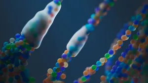 Close-up of a colorful abstract representation of DNA strands, illustrating science and genetics. jigsaw puzzle