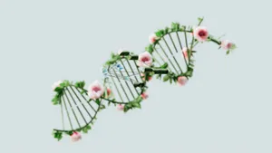 A conceptual representation of a DNA helix adorned with pink flowers and green leaves. jigsaw puzzle