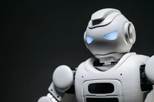 High-tech robot toy with a gray background in studio lighting. jigsaw puzzle