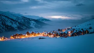 brown wooden houses surrounded by mountain taken at nighttime jigsaw puzzle