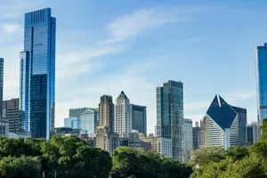 gray high-rise buildings near trees jigsaw puzzle